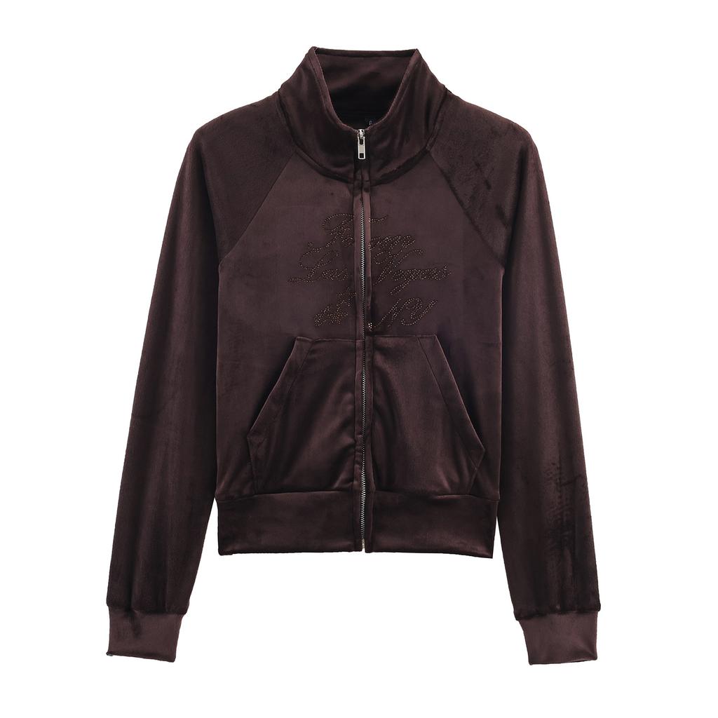 Women's Clothing Popular Fashion Casual Printing Velvet Jacket + Velvet Trousers Set