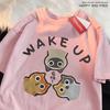 Wake Up 3 Onlookers Of Cats Japanese Style Menswear Cotton Tee Clothes T-Shirts Oversized Quality Shirts Fashion Crewneck Tshirt
