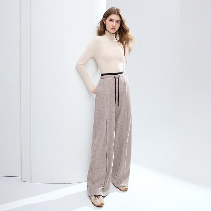 Betu Women's 2025 Winter Loose Fit Wide-Leg Pants with Color-Block Waist