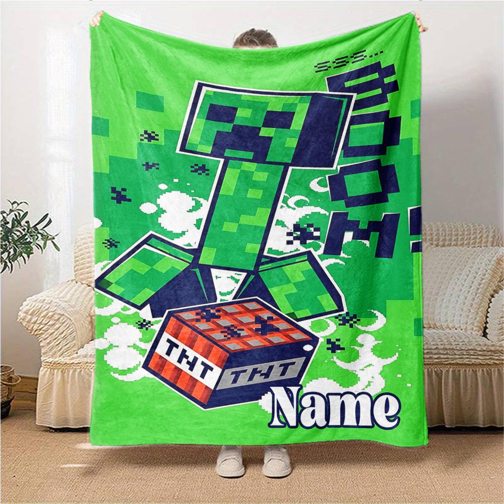 Custom Name Minecraft Adventure Quest Blanket for Couch & Bed, Plush Cozy Fuzzy Blanket Super Soft & Warm Blankets for Fall and Winter. 0908442