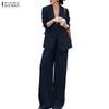 ZANZEA Women Cardigan Blazer and Pants Casual Two Piece Suit Sets