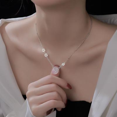 Copper Coin Safety Buckle Necklace Women'S Light Luxury Country Tide White Chalcedony Pendant Coin Hetian Jade Collarbone Chain Gold