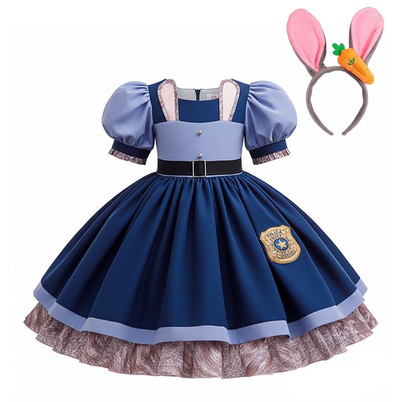 Girl Cosplay Judy Hopps Police Officer Dress Zootopia Bunny Costume Kids Dress Up Halloween Rabbit Dress Outfits