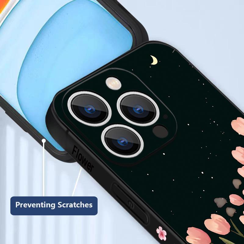 Wrist Strap Lanyard TPU Phone Case For iPhone 17 16 15 Pro Max 13 14 Pro Max 17e 16e 11 Black Rose Pattern Soft Silicone Cover