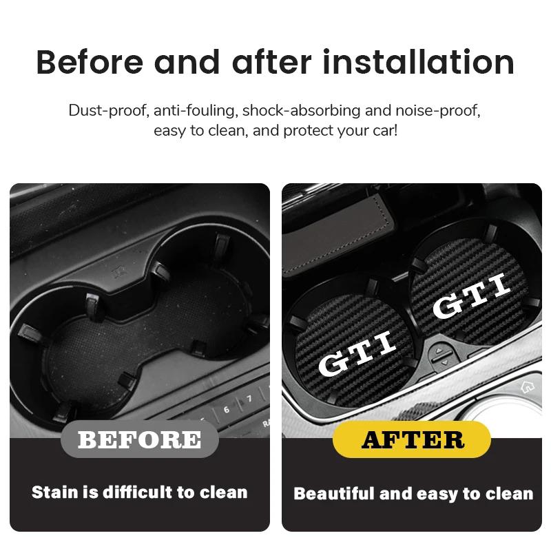 Para VOLKSWAGEN VW 2 Peças Porta-copos de Couro Antirruído Almofada para Copo de Água Para Volkswagen GTI GTD CC Sharan Transporter T-Cross Art