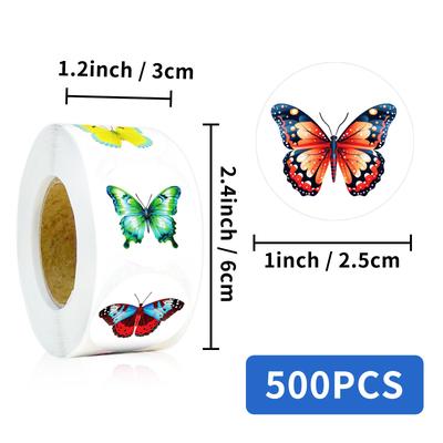 500 Pictures/roll Colorful Butterfly Roll Stickers for Children Toy Stickers Reward Stickers Cute Waterproof Repeated Sealing Stickers