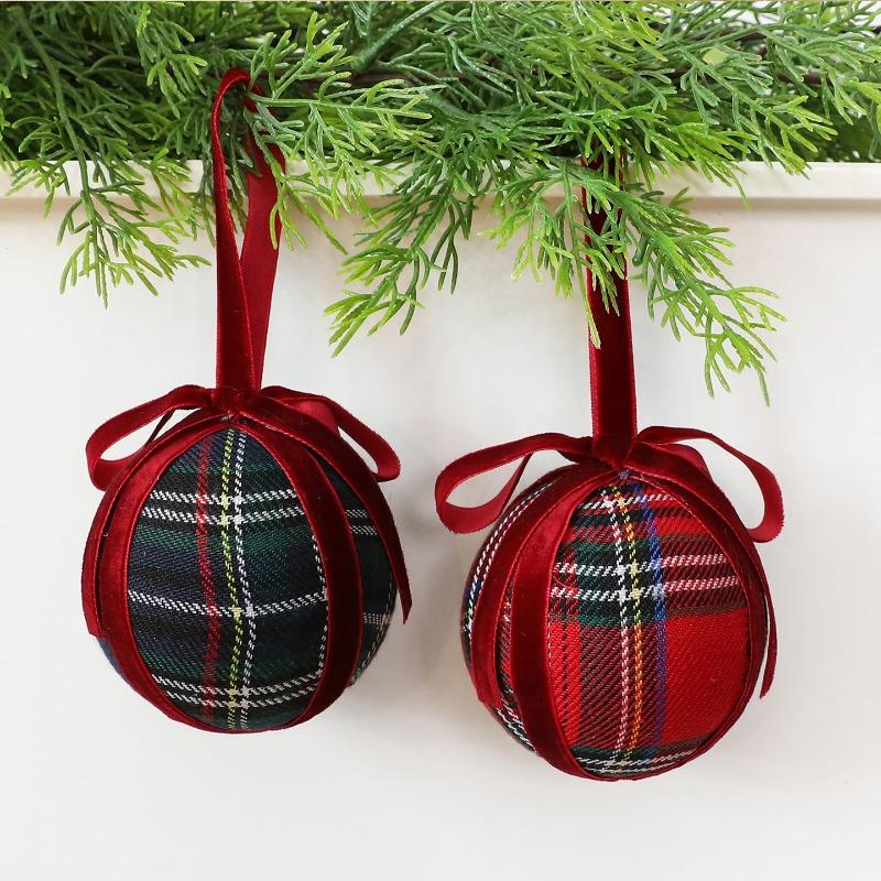 New plaid bow Christmas ball pendant 8CM foam Christmas ball ornament Christmas gift