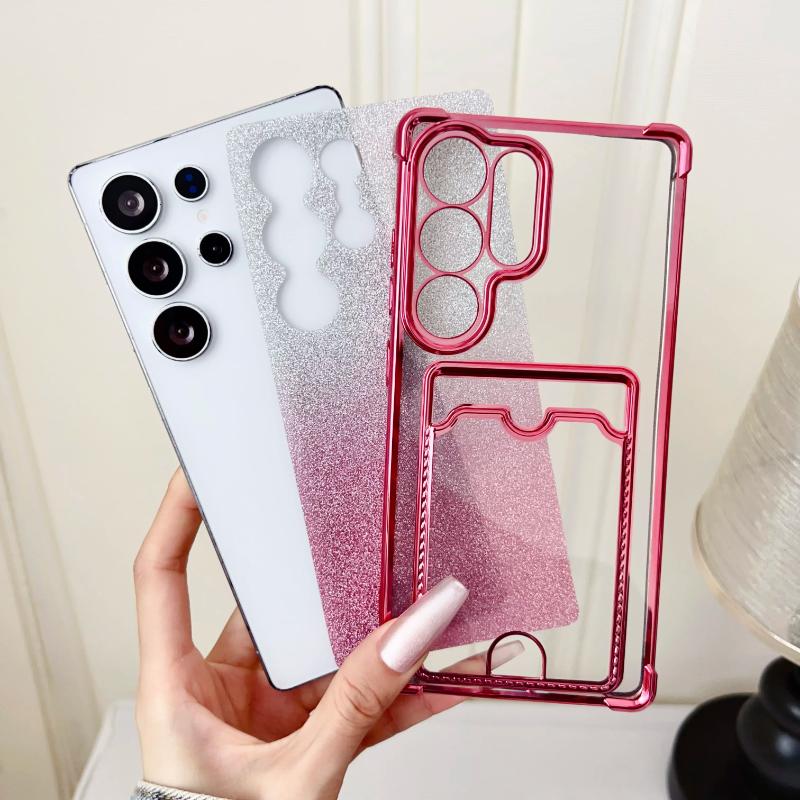 Custodia con Paillettes Gradiente e Portacarte, Placcatura Trasparente Per Samsung S25 S24 S23 S22 Ultra Plus A55 A35 A25 A54 A15 A14 A24 Cover Antiurto