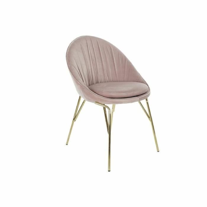 Chaise de salle à manger - Modèle - Métal - Blanc - Design glam - Velours rose