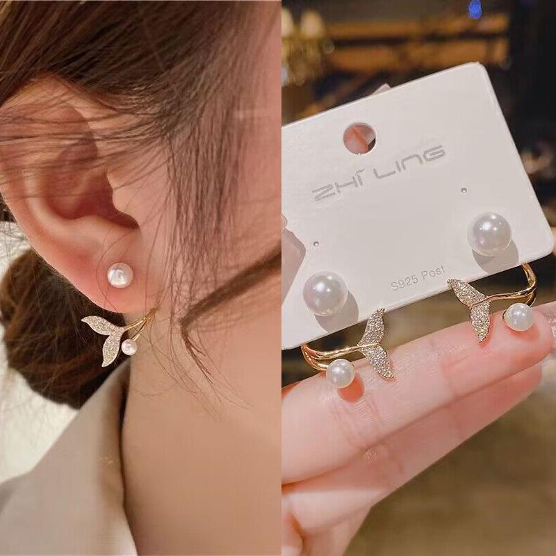 Fishtail Pearl Earrings Internet Celebrity Earrings Fashionable Simple Earrings Women's Silver Needle New Style