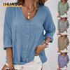 Camicette e camicie da donna con scollo a V, maniche corte, stampa tinta unita casual alla moda