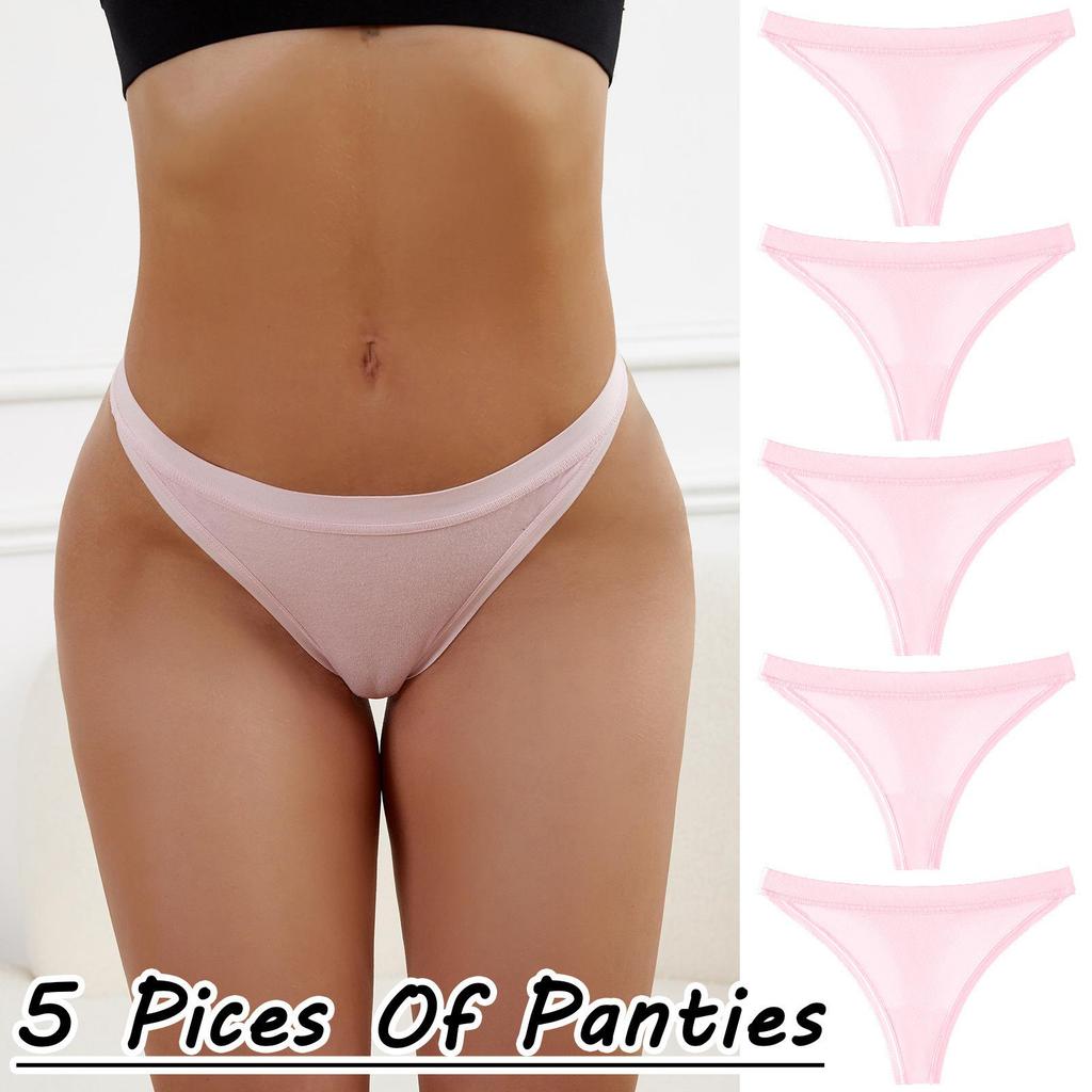 5-Pack Women's Low-Waist Sexy T-Back Underwear - Plus Size, European & American Style, Breathable Triangle Briefs