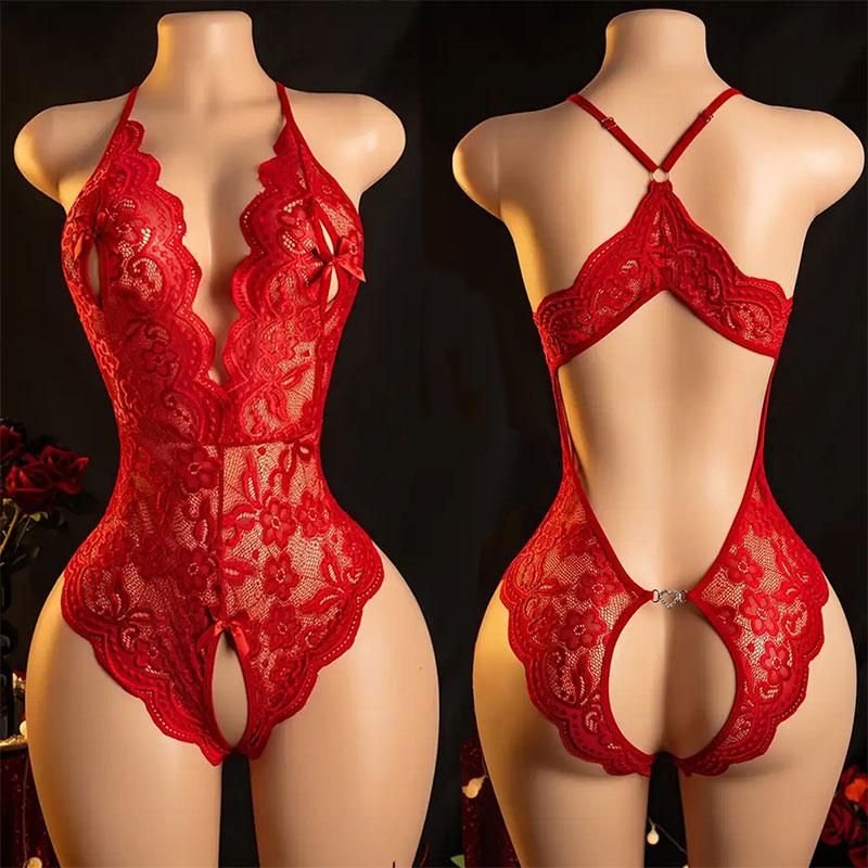 Porn Woman Naughty Crotchless Bodysuit Teddy Outfit Fit Night Calling Desire Lingerie Big Backless Deep V Seductive Sex Lencería