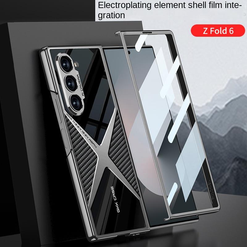 Electroplated Leather Phone Case for Samsung Galaxy Z Fold 6 5 4 3 Fold6 Fold5 Fold4 Fold3 5G Hard Shell Protective Film Cover