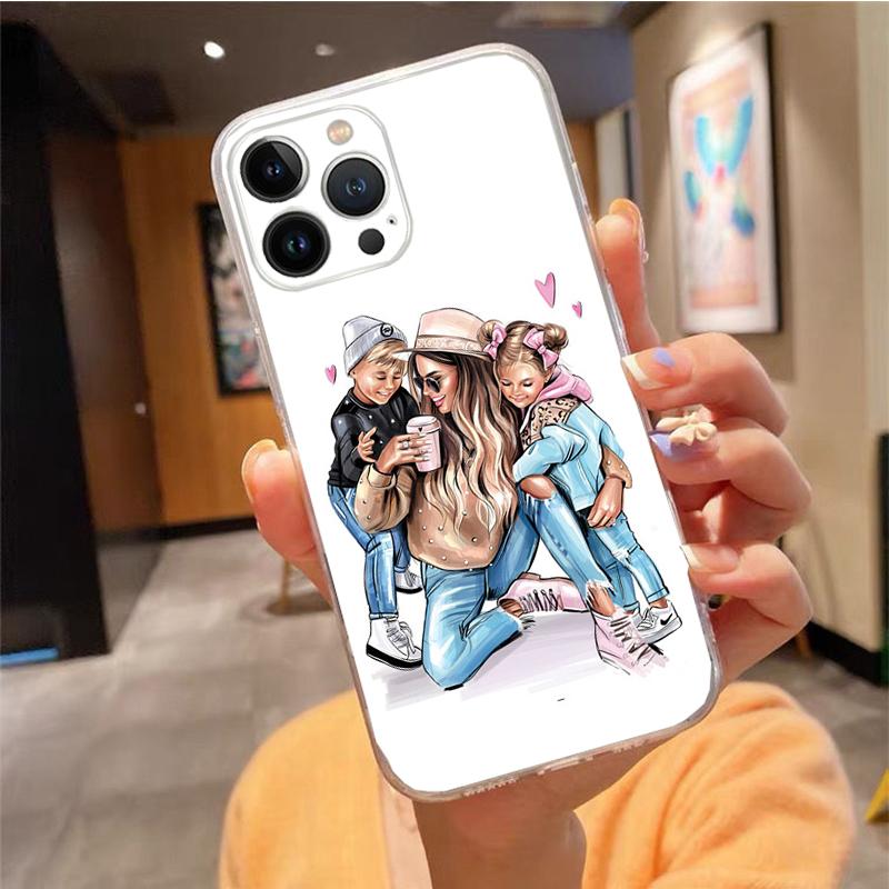 

Phone Case For iphone 17 Pro Max Air 16 15 14 13 Pro Max 15 16 Pro 15Plus Mama Mom Son Daughter Case Funda iphone 14Pro