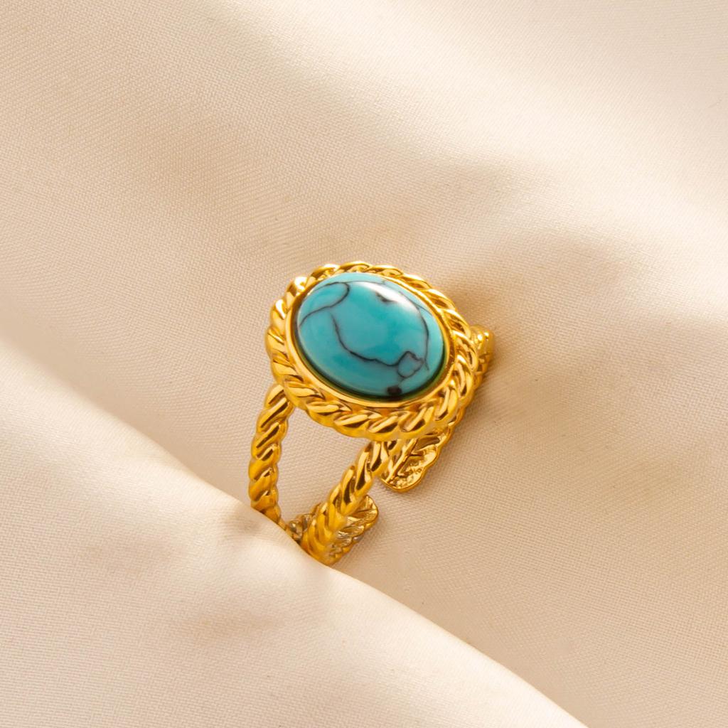 Turquoise Finger Jewelry Long Oval Sun Heart Water Drop Stainless Steel Rings For Women Men Accessories Gold Plated Open Anillos