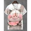 Summer Fun Men and Women Fashion Abstract Animal Kitten Pig Print  T-shirt Casual Round Neck T-shirt