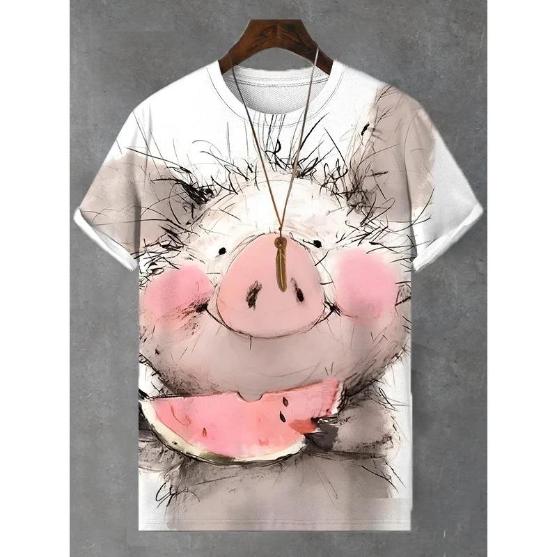 

Summer fun men and women fashion abstract animal kitten pig print t-shirt casual round neck t-shirt S