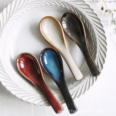 European Ceramic Soup and Dessert Spoon - Kiln-Fired, Small Stirring Utensil for Home and Restaurant Use