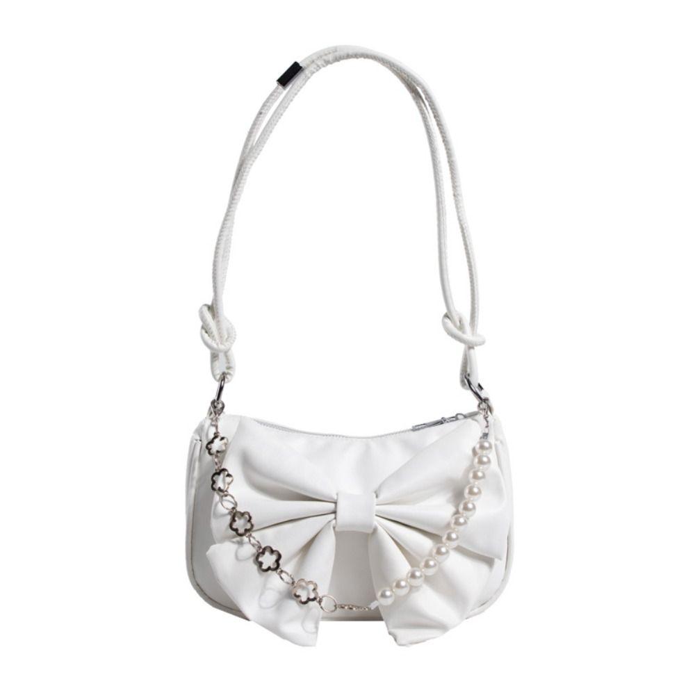 Solid Color Bowknot Shoulder Bucket Bag Korean Style Bow Tote Bag Women Armpit Bag  Office Worker