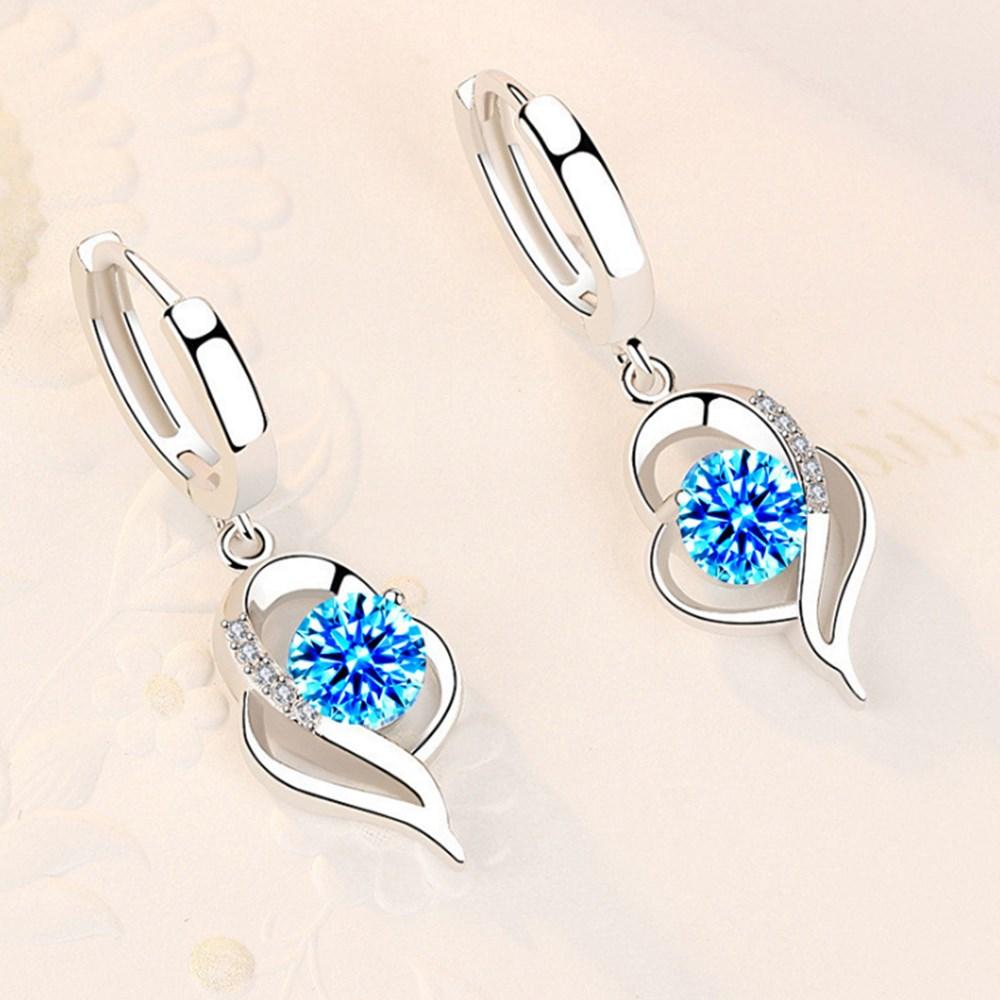 925 Silver New Woman Fashion Jewelry High Quality Blue Pink White Purple Crystal Zircon Earrings