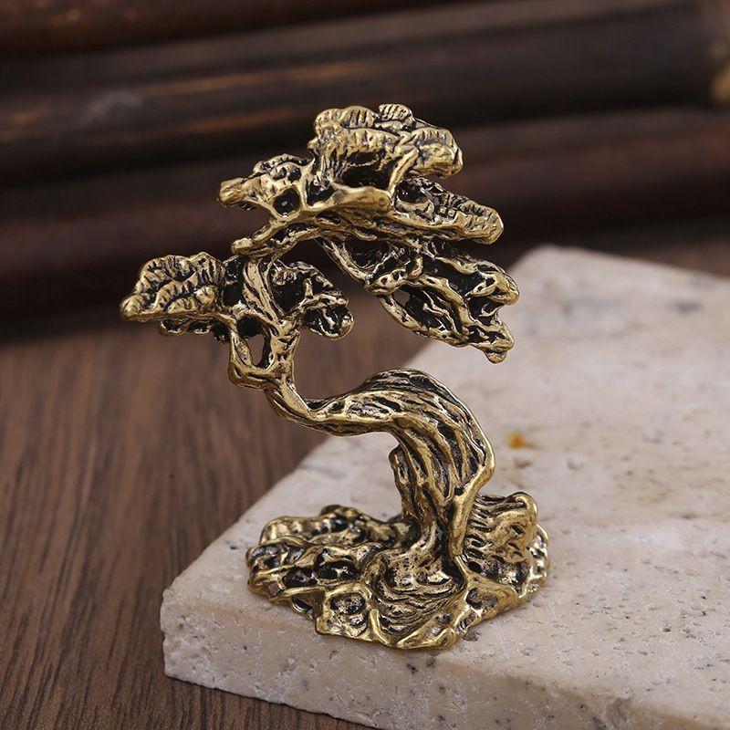 Zinc Alloy Pine Bonsai Sculpture Fine Craftsmanship Vintage Finish Home Office Desktop Decor