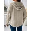 Autumn and Winter Solid Color Plus Size Top V-neck Hooded Long Sleeved Loose Women's T-shirts