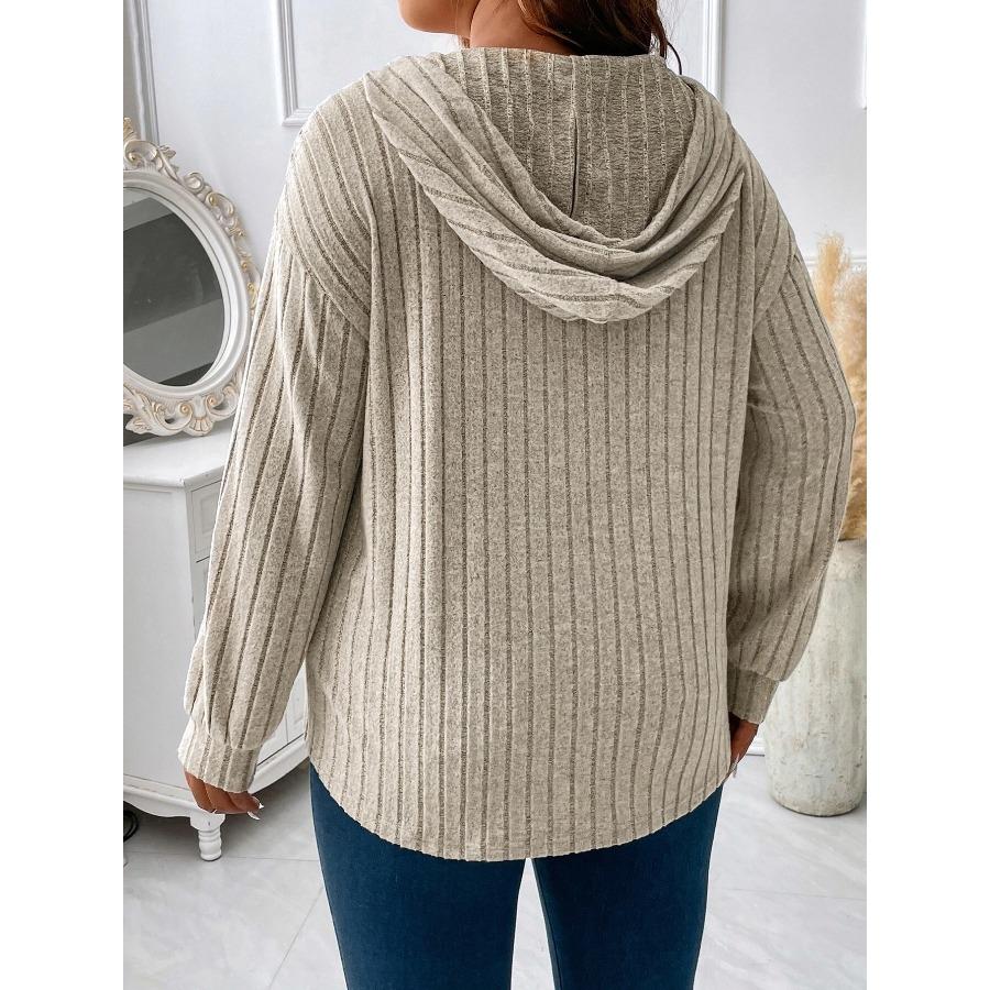 Autumn and Winter Solid Color Plus Size Top V-neck Hooded Long Sleeved Loose Women's T-shirts