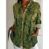 Camisa Casual de Manga Larga para Mujer con Estampado Étnico Patchwork, Botones, Elegante Blusa Diaria en Color Verde para Primavera Verano