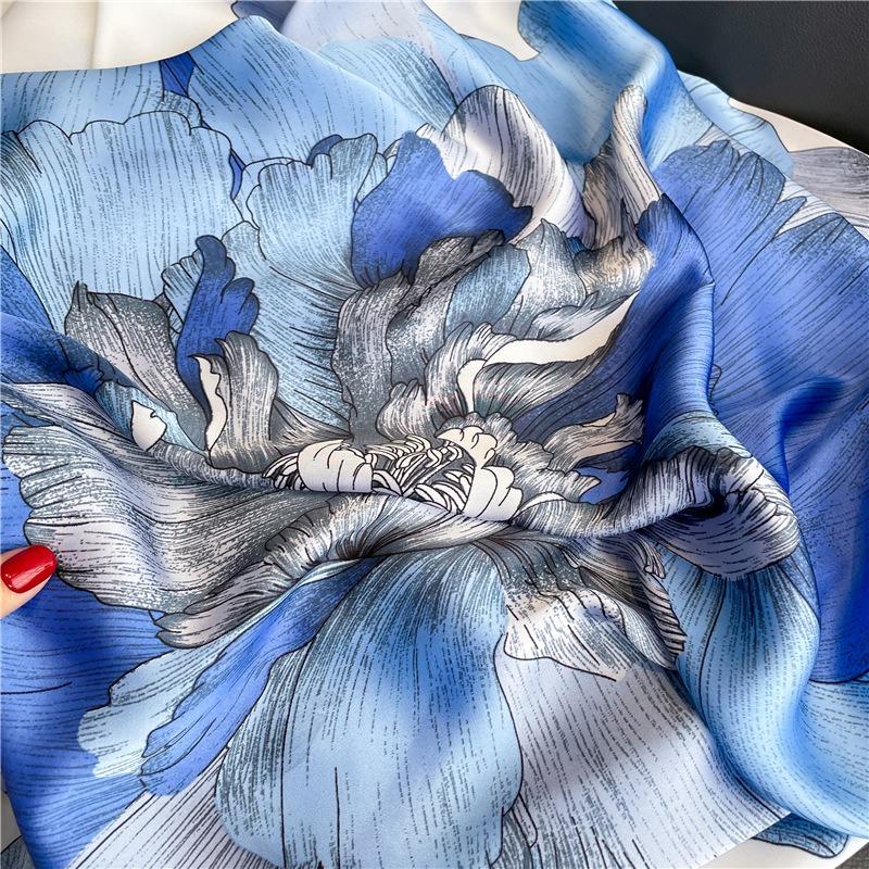 Blue Imitation Silk Scarf, New Silk Scarf, Women's Shawl, Vacation Beach Scarf, Silk Scarf, Commuter, Thin, Beautiful Brocade.