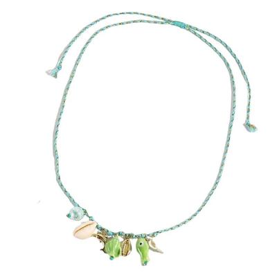 Marine Life Inspired Ceramic Shell And Starfish Beaded Necklace Vibrant Beach Jewelry Adjustable For Swimwear Matching