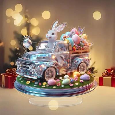 Acrylic Easter Bunny Diamond Car Desktop Decorative Statue Easter Decoration Gift For Living Room Table Home Decor 2D