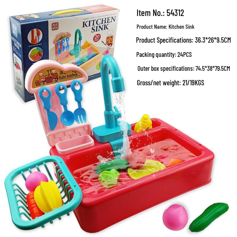 Children's Pretend Play Electric Sink with Circulating Water and Vegetable Washing Features