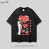 Unisex Oversized Cotton Tee With Streetwear Cartoon Graffiti Print Loose Fit Round Neck Short Sleeve
