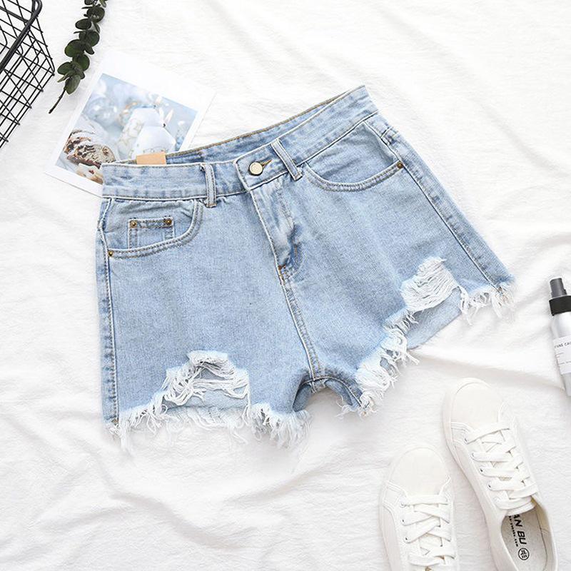 Women s High-Waisted Ripped Denim Wide-Leg Shorts - Summer 2021 Frayed A-Line Hot Pants 3XL