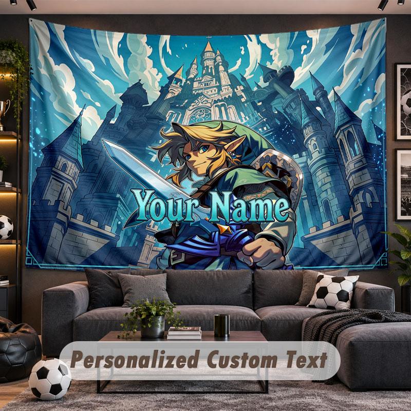 Wall Hanging Tapestry Custom NameZelda Pattern Personalized Printed Fabric Wall Decor