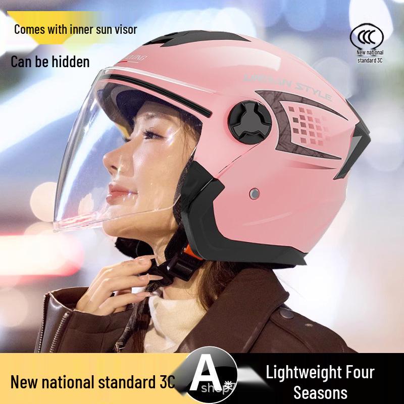 3C Class A Electric Motorcycle Helmet with Silver Lens, All-Season Safety for Men & Women, Ideal for Food Delivery.