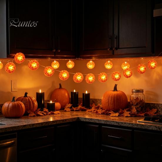 Festive Tabletop Lighting Marigold Flower String Lights, Artificial Cempasuchil Decorative Lamps, Halloween Flexible Warm White Garland LED