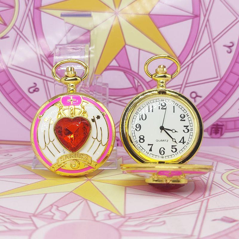 Steampunk Taschenuhr Halskette Anhänger Gold Mond Anime Cosplay Vintage Kirschblüten Uhr Edelstahl Metall