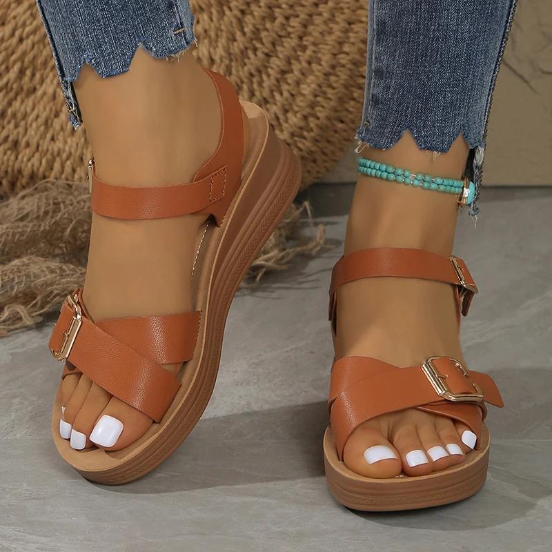 Fashion Women's Sandals Buckle Design Wedge Platform Sandals Woman Ankle Strap Thick Bottom Sandles Women Summer Non Slip Rome Sandalias