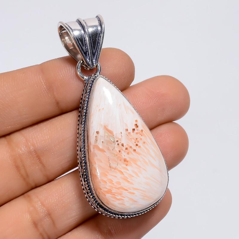 

Gorgeous Top Grade Qualite 100% Natural Pink Scolecite Pear Shape Vintage Style Handmade Jewelry 925 Steling Silver Pendant 2.1 WSJ-4908 2.1