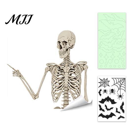 Waterproof Window Stickers Halloween Glow-in-the-Dark Cling, Spooky Ghost Skeleton Glass Sticker, Removable Decor Static Decal for Holiday Party
