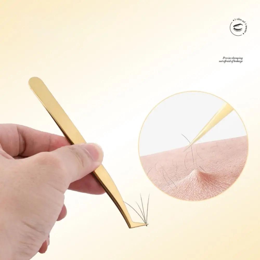 New Stainless Steel Lash Extension Tweezers Anti-Slip Gold Curved Tip Tweezers Straight Tweezers Makeup Accessories