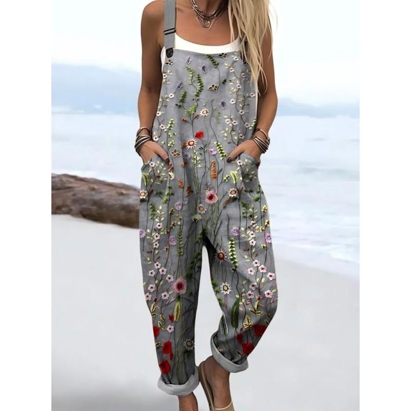 Womens Sleeveless Jumpsuit With Vintage Print Loose Fit Streetwear Style 2026