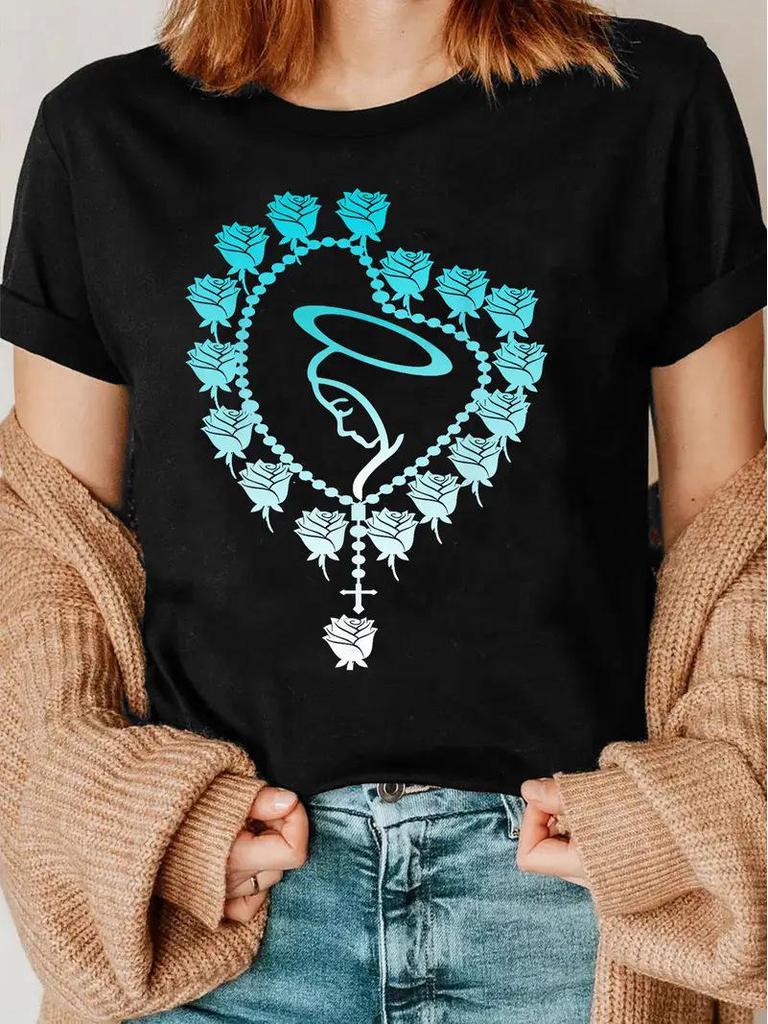 Damen Weihnachts-Rundhals-Kurzarm-Top - Europäischer und Amerikanischer Stil