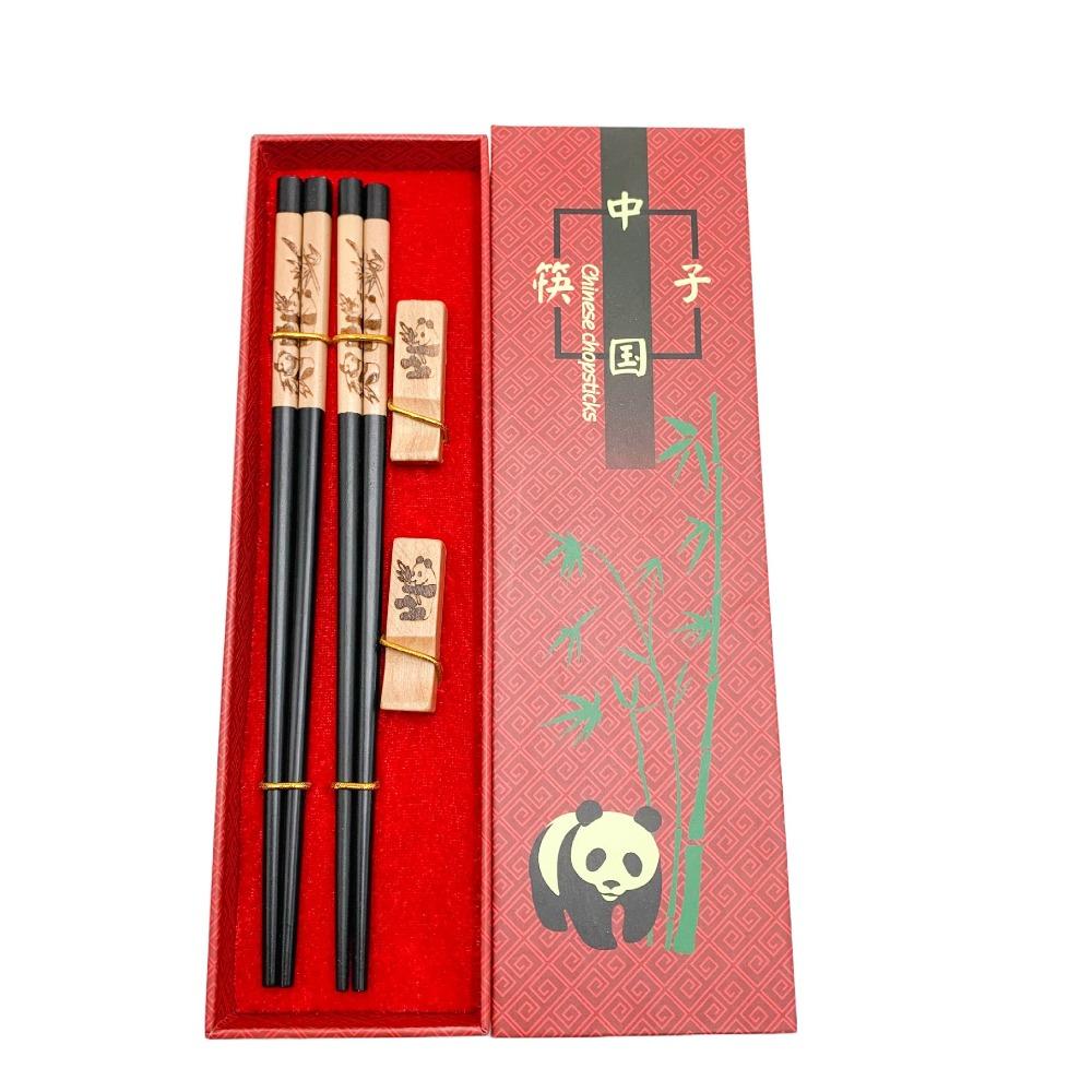 2 Pair With Chopstick Rest Panda Chopsticks Gift Set Non-slip Sushi Chopsticks  Noodle