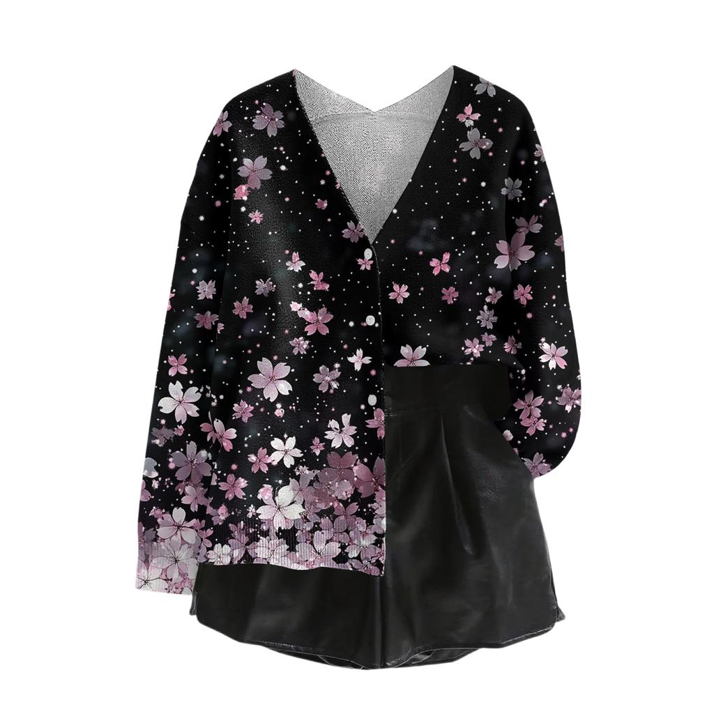 Women's V Neck Top Printing Thickened Plush Cashmere Warm Long Top
