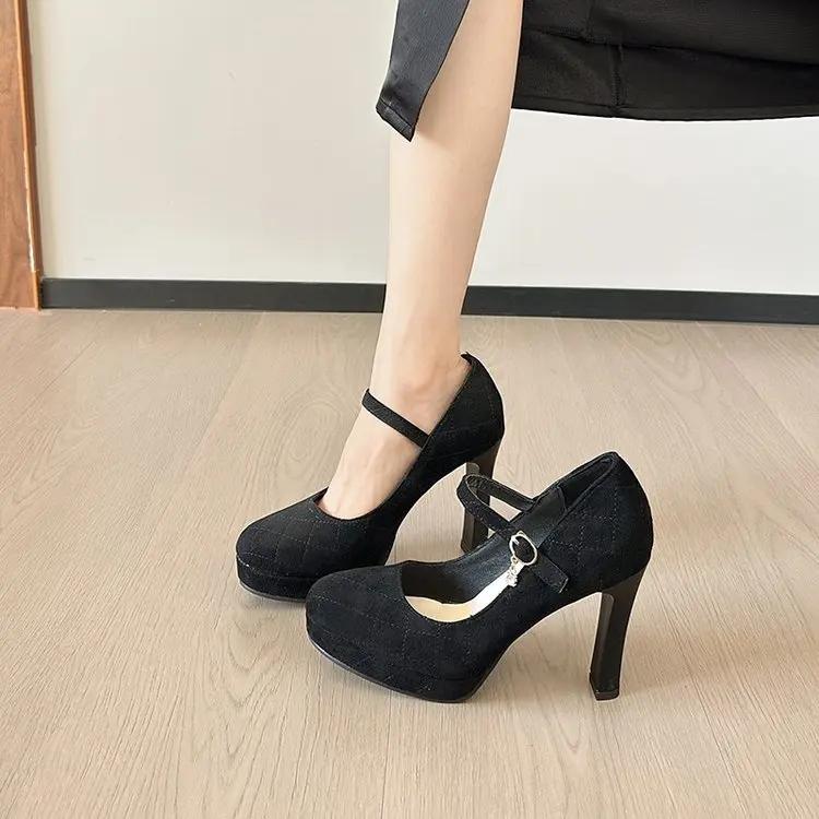 Plus Size 34-42 Mary Janes Women Pumps Fashion Round Toe Patent Leather 12cm High Heels Shoes Spring Office Lady Shoes