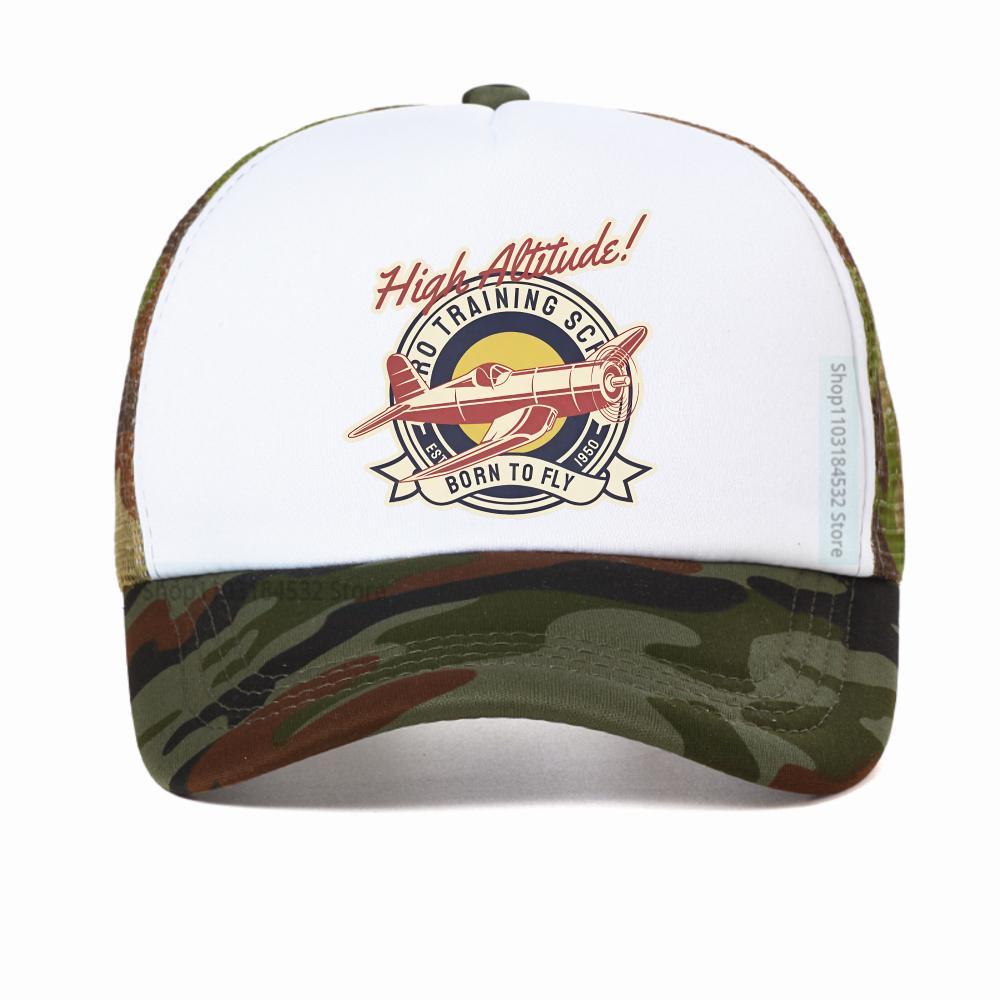 Lustige Höhenlage GEBOREN ZUM FLIEGEN Vintage Flugzeug Baseballkappe Unisex Harajuku Sommer Mode Netz Atmungsaktiv Truckerhut