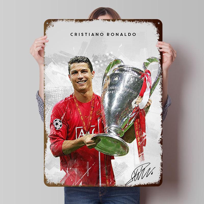 Cristiano Ronaldo Printed Poster Customized Wall Art Retro Vintage Metal Tin Signs for Room House Bathroom Decor Bar Accessories